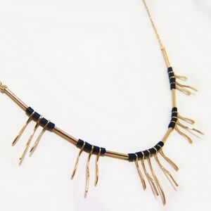 Vintage Hand-Woven Black Crystals Fringe Choker: 18K Gold Filled