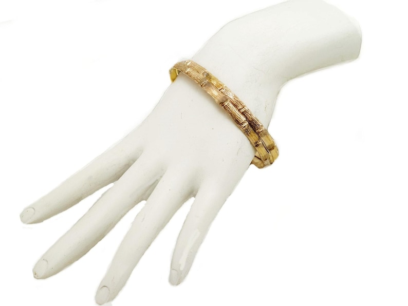 Vintage 1980s Bamboo Bangles | 1/20 14K Gold-Filled Handcrafted Pair image 11