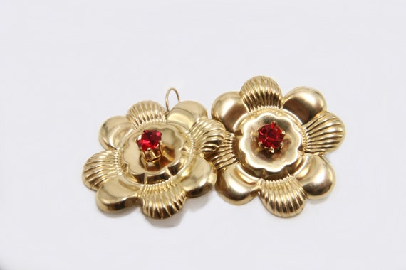 Vintage Exotic Flower Hook Earrings 1/20 14K Yell… - image 8