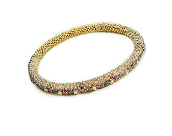 Milgrain Bangle Bracelet | Real 14k Gold Filled | 8" Inside Round Long 8 mm Thick Slip-On Bangle | Classic & Modern Design Milgrain Bracelet