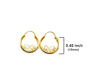 Créoles en filigrane or 14 carats pour fille (10 mm)