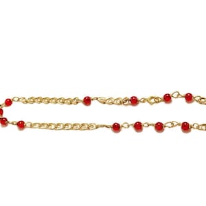 Handcrafted 14K Gold Filled Anklet: Ruby Austrian Crystal Beaded Chain