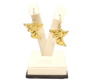 Boucles d'oreilles ange gardien en or 14 carats : pendentif soufflé 3D