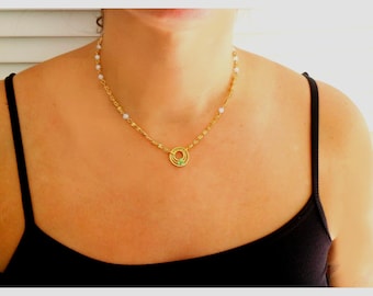 Collier ras de cou unique vintage de 16 pouces fabriqué en or 14 carats de vraie qualité