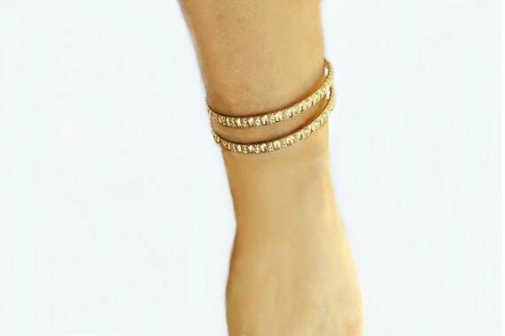 Gold Filled Bangle Bracelet Set: Etched Slip-On B… - image 6