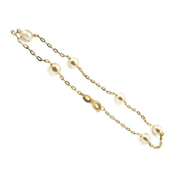 Tin-cup Pearls Anklet Handcrafted Gold Filled 18K chaîne légère / 10 pouces Bride Pearl Bracelets de cheville