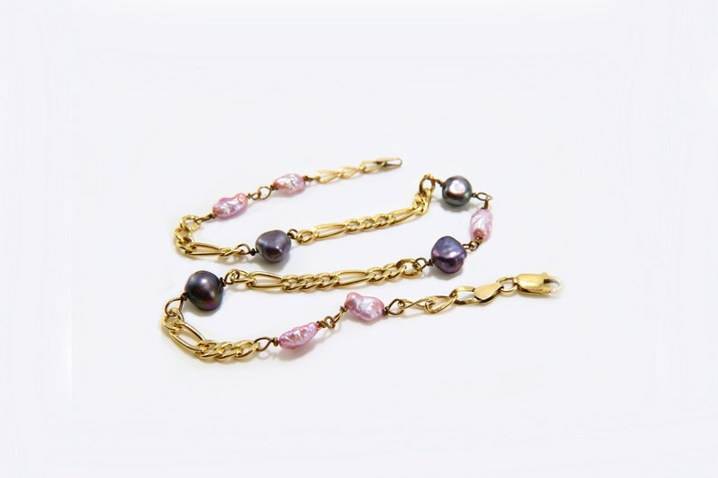 Unique Eggplant Pearls Gold Anklet 11.5 inches adjust 10.5-14k 120 Gold Filled