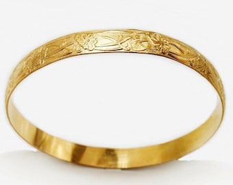 Vintage Hawaiian Floral Scroll 7mm Rigid Bangles Authentic Gold Filled 1/20 14K