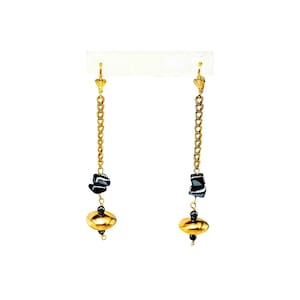 Handcrafted Hematite Dangle Earrings: 14K Gold Filled, 3-inch Drop