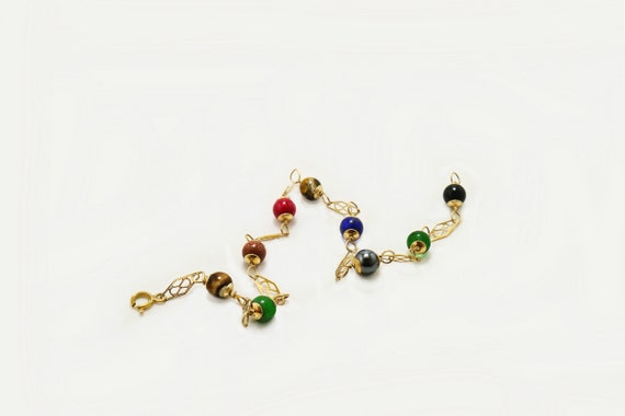 Vintage multicolor Beads anklet Bracelet / 11inch… - image 4