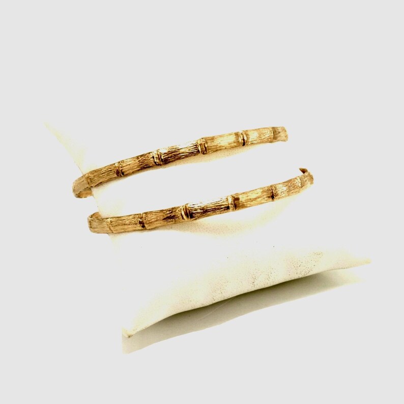 Vintage 1980s Bamboo Bangles | 1/20 14K Gold-Filled Handcrafted Pair image 10