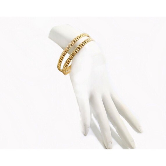 Gold Filled Bangle Bracelet Set: Etched Slip-On B… - image 4