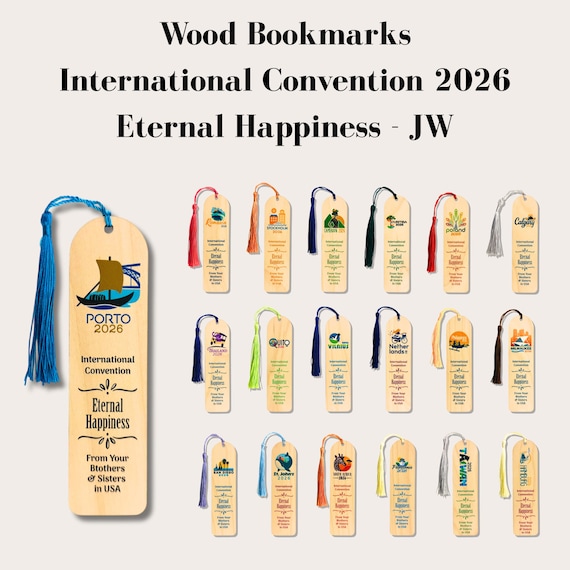 Marcapáginas de madera JW | Asamblea Internacional 2026 “Felices para siempre” | Regalo para hermanos y hermanas | Regalos JW | Hecho a mano