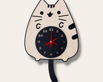 Reloj de Pared de Madera con Diseño de Gato – Decoración Elegante y Original