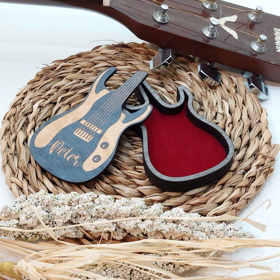 Boîte à Médiators Guitare Acoustique En Bois Avec 3 Médiaeurs - Étui Décoratif Et Pratique - Pour Guitare, Basse, Ukulélé