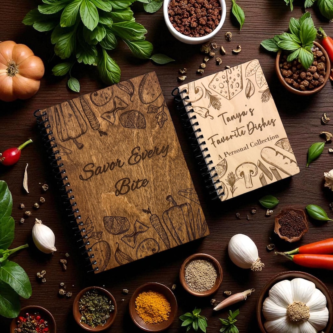 Cookery Notebook Personalized Wooden Recipe Book – Custom Recipe Journal – Handmade ...
