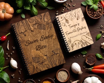 Personalized Wooden Recipe Book – Custom Recipe Journal – Handmade Cooking Notebook – Unique Kitchen Gift
