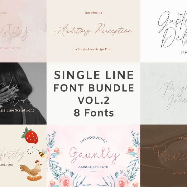 Single Line Font Bundle Vol. 2 - Cricut Font, Silhouette Font, Writing Font, Foil Quill Font, Single Line Font, CNC Font, Engraving font