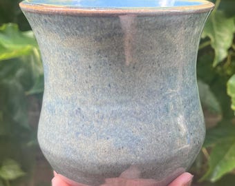 Handmade Flared Rim Stoneware Clay Vase, Gray Reactive Glaze Vase with Bright Blue Interior, Decorative Classic Shaped Vase, Pottery Vase