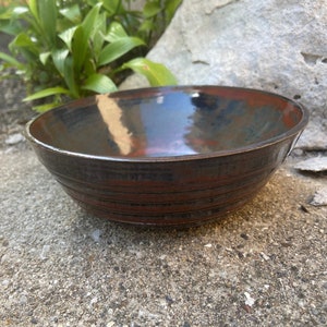 Reactive Glaze Ridged Texture Exterior Ceramic Bowl, Handmade Red and Black Cereal Bowl, Stoneware Clay Dinnerware Pottery, Trinket Dish