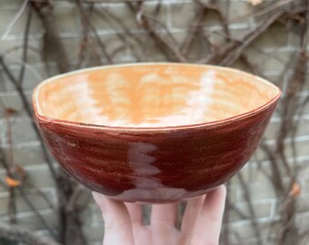 Squared Rim Handmade Bowl, Red and Orange Glazed Dinnerware Bowl, Ceramic Pottery Trinket Dish, Stoneware Clay Fire Theme Bowl, Unique Bowl