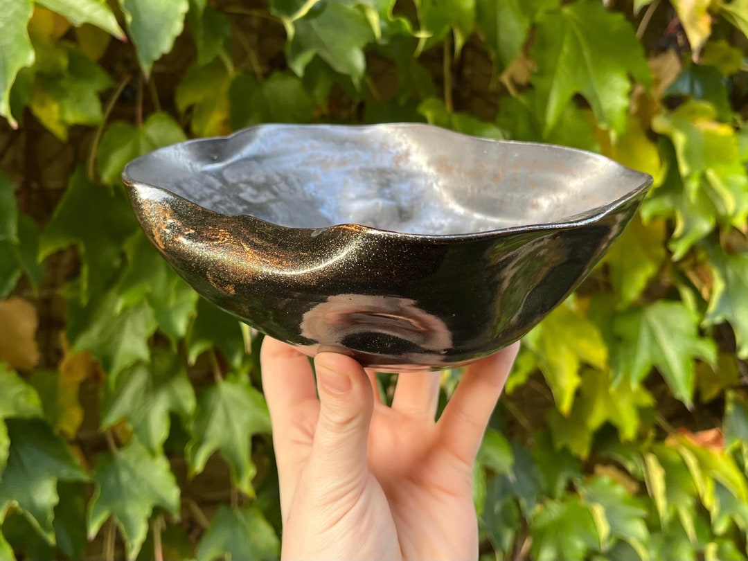 Handmade Asymmetrical Altered Form Bowl, Sparkly Brown Glaze Ceramic ...