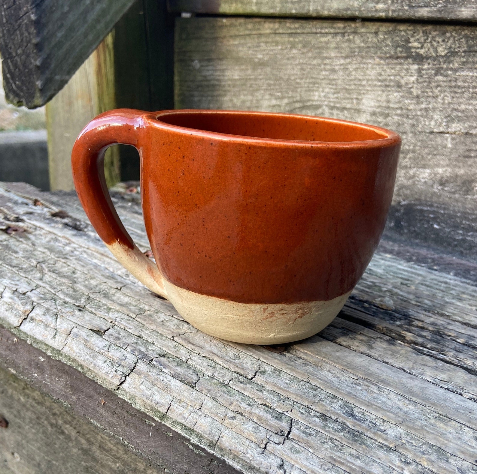 Handmade Brown Pottery Mug Stoneware Clay Wide Rim Coffee | Etsy