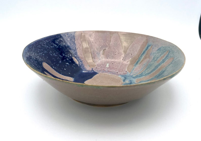 Wide Rim Blue and Green Drippy Glaze Ceramic Bowl, Functional Handmade ...