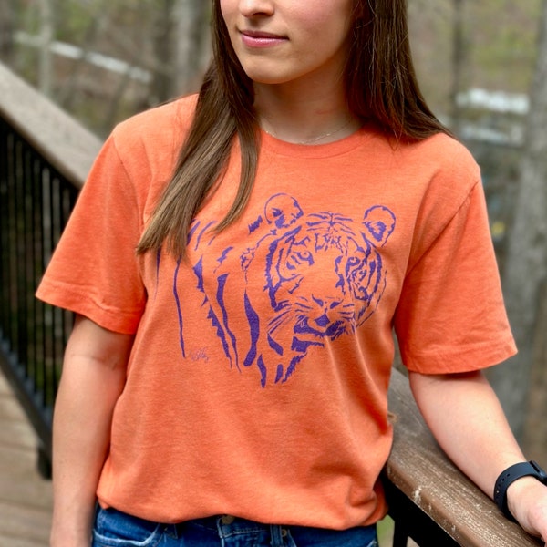 Vintage Purple Tiger on Orange Unisex T-Shirt