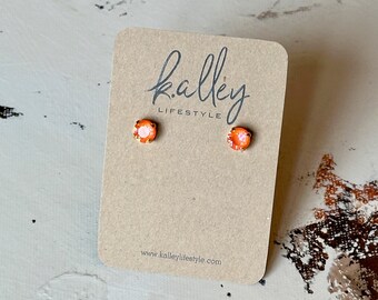 Orange Crystal Post Earrings