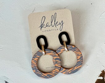 Tiger Stripe Acetate Circle Dangle Earring Animal Print