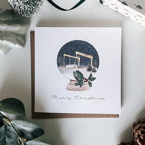 Personalised Christmas Card Watercolour Snowglobe Northern Ireland Harland and Wolff Belfast