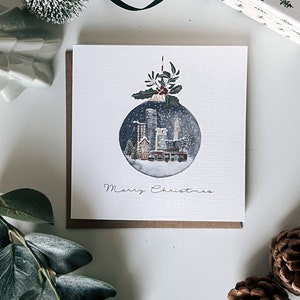 Christmas Card Watercolour Decorative Bauble Northern Ireland Belfast Skyline