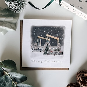 Irlanda do Norte Belfast City Hall-Harland & Wolff Cartão de Natal Aquarela