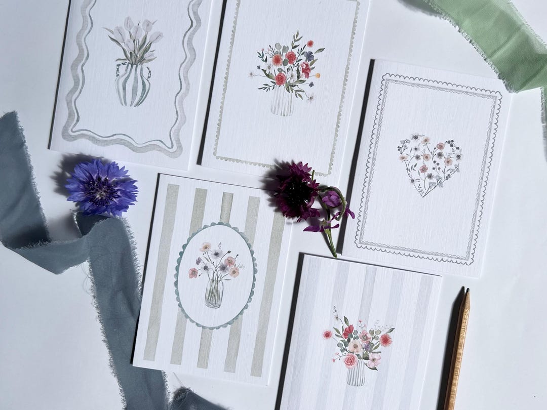 Floral Note Card Set: Watercolor Botanical Greeting Cards, Handmade - Etsy