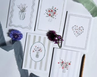 Floral Note Card Set: Watercolor Botanical Greeting Cards, Handmade