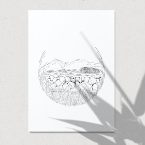 Mourne Mountain Wall, Northern Ireland Art Illustration Print