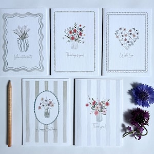 Floral Greeting Cards Set of 5 C6 Blank Greeting Cards for All Occasions  Botanical Card Pack Stationery Gifts watercolour greeting card set
