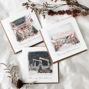 Ensemble de cartes de Noël aquarelle Belfast, Irlande du Nord, collection scènes de campagne