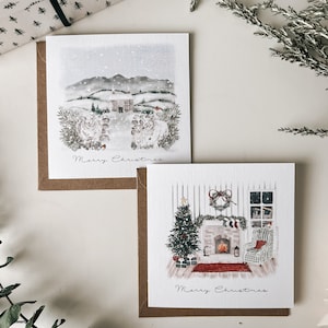 2023 Gemengd pakket Belfast Fireplace Scene en Sheep Christmas Card Farm Country Scene (Mourne Mountains Irish)