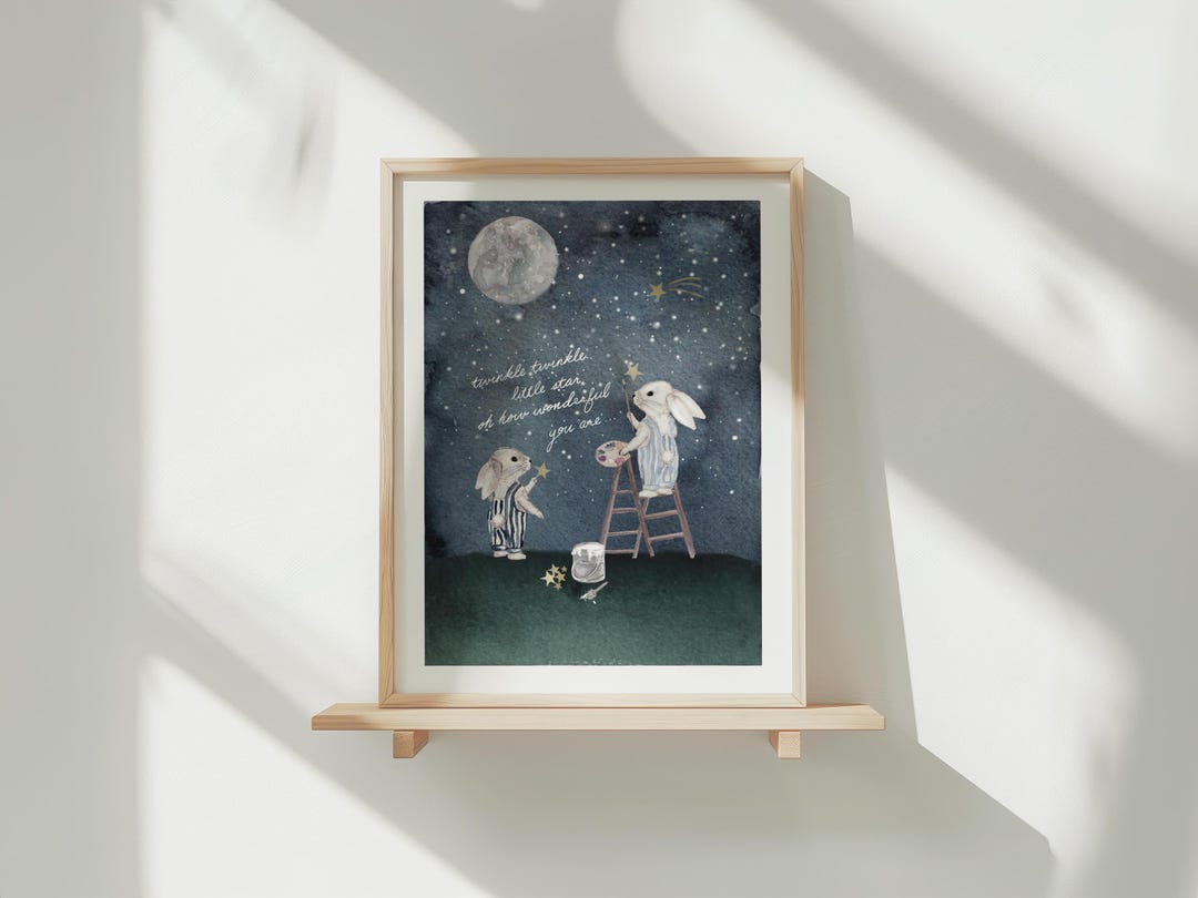 Bunnies Painting the Moon and Stars | Children's Wall Decor Art Print ...