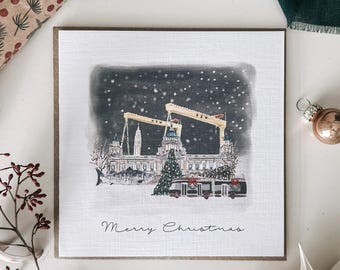 Northern Ireland Belfast City Hall-Harland & Wolff Christmas Card Watercolour