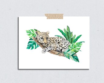 Leopard Jungle Wildlife Watercolour Art Print