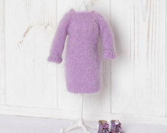 Blythe purple outfit, purple dress for Blythe, purple boots Blythe
