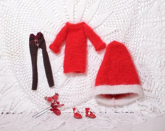 Blythe Christmas outfit, Santa Hat Blythe, Christmas red dress Blythe