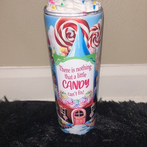20 oz tumbler- candy theme  with whipped topping lid