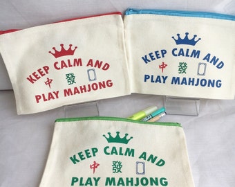 Keep calm and play mahjong pouch bag, mahjong game theme gift, Personalise Gift, make up bag, Chinese friend gifts, Mahjong gifts