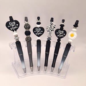 Kugelschreiber, Perlenkugelschreiber, black&white, schwarz weiss, Dog Mom, Blume, Hund, Kaktus
