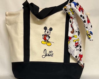 Mickey Mouse canvas tote bag - red black ivory yellow - unisex gift- 21&quot;x15x6&quot;- 21&quot;x21&quot; 100% cotton handkerchief bandana