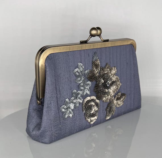 Stormy Blue Clutch: Mother of the Bride/groom Silk Wedding 